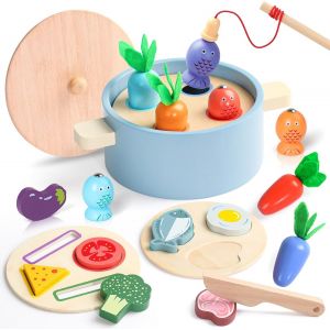 JGD-Jouet Enfant 2 Ans - Jeux Enfants 2 Ans Dinette Enfant 2 3 Ans Cuisine,5-en-1 Jouet Bebe Jeux Montessori 2 ans Jeu Educatif 2 3 Ans,Cadeau Enfants 2 3 4 Ans Fille Garcon Dinette en Bois Peche Act - Neuf