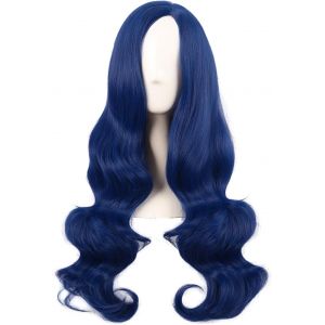 Kalanka-28 Pouces/70 Cm Cosplay Longue Vague Boucl&eacute; Fibre Synth&eacute;tique Side Bang Anime Fashion Party Perruque (M&eacute;lang&eacute; Bleu) - Neuf
