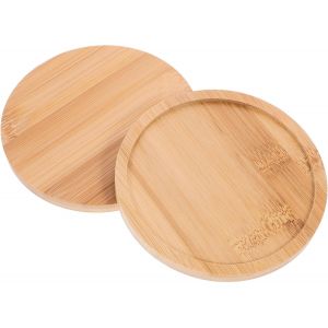 Kalanka-Lot De 2 Assiettes À Bougie En Bois - Assiettes Rondes En Bambou - Dessous De Verre En Bois Pour Bougies Piliers - Soucoupe Pour Pots De Fleurs Pour Bougeoirs - Décoration De Cérémonie De Fêt - Neuf