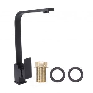 HJLIAN Robinet de cuisine a poignee unique, robinet d'evier de cuisine a un seul niveau, robinet de cuisine rotatif chaud-froid carre noir - Neuf