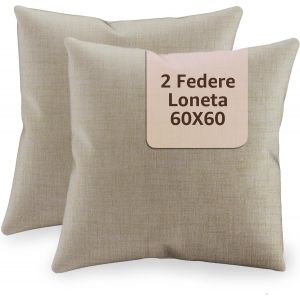 CAUC-SONIT Lot de 2 housses de coussin, 60 x 60 cm, pour canap&eacute;, d&eacute;coration pour salon et chambre &agrave; coucher, fabriqu&eacute;es en Italie, beiges - Neuf