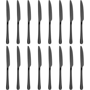 Oayew-Couteaux De Table 16 Pi&egrave;ces(23,8 Cm/9,37 Inch), Couteau Acier Inoxydable, Couteau Avec Bord Dentel&eacute; Tranchant, Lavable Au Lave-Vaisselle, Couteaux Pour La Maison, Le Restaurant, Noir Mat - Neuf