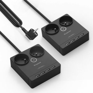 2 Pièces Multiprise Usb, Avec Interrupteur, 2 Prises Et 4 Ports (5V/3,4A),2500W/10A, Parafoudre - Cordon De 1.5M-Noir - Neuf