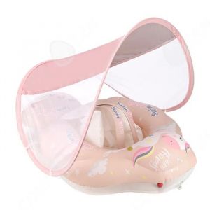 C Anneau de natation 18.8x19.6 pouces bouée de natation avec parasol amovible flotteur piscine avec pompe manuelle pour 6 à 24 - Neuf