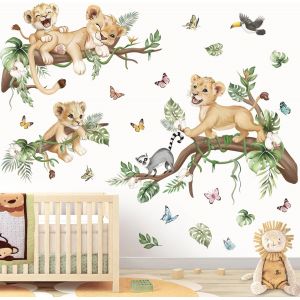 ERYI-Stickers Muraux Lion Animaux De La Jungle Autocollants Muraux Mural Stickers Enfant Safari Branche Arbre Pour Chambre Enfants Bébé Pépinière - Neuf