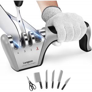 Aiguiseur Couteaux, 4 En 1 Affuteur Couteau Professionnel Avec Une Paire De Gants Anti-Coupure, Eguiseur De Couteau Pour Ciseaux Et Couteaux De Cuisine De Différentes Tailles - Neuf