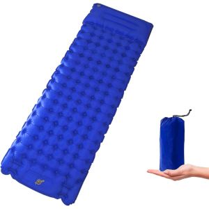 Letnerny-Tapis De Camping Auto-Gonflant Bleu Avec Pompe À Pied, Lit De Couchage Gonflable Pour Camping, Lit Simple, Tapis De Camping Portable Pour Tente, Randonnée, Voyage, Plage, Piscine - Neuf
