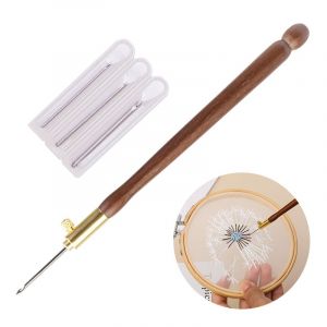 Lmdz Crochet De Tambour De Broderie Avec 3 Aiguilles Stylo En M&eacute;tal Broderie Point De Croix Kit D'artisanat Crochet Fran&ccedil;ais Pour Bricolage Couture Tricot - Type Wooden Handle B - Neuf