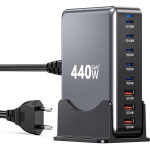 JGD-440W Chargeur USB C Rapide - Chargeur USB C Multiple GaN III S&eacute;curis&eacute; 8 Ports, Bloc de Prise USB Multiple Portable pour Voyage avec PD 100W (PC Portable)/QC 18W, Compatible MacBook Pro/Air - Neuf