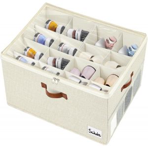 Kgabery-Boite Rangement Chaussures,Boite Chaussure Transparente,Convient À 16 Paires,Rangement Chaussures Gain De Place,Grande Organisateur Chaussures Pliable,Poignées,Beige - Neuf