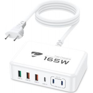 Fast Charger Usb C 165W 6Port Usb C Socket Multiple Gan Pd+Qc 3.1A Ac Adapter Usbc Charger For Iphone 15 16 14 13 12 11/Ipad/Macbook Pro Air/Samsung Galaxy/Tablets/Laptops/Dell/Microsoft - Neuf