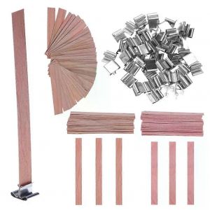 50pcs Bougies En Bois Mèche Sans Fumée Bougie Noyau Avec Clip Base Bricolage Bougie Fabrication Kit Bougie Faite À La Main Noyau De Bois Candlewick - Neuf