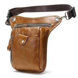 Sac banane en cuir pour homme et femme, style cuisse, couleur jaune-marron #02 - Neuf