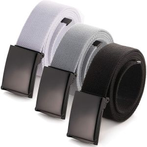 Men's Adjustable Webbing Belt Buckle Military Black Tooth Belt.[E904] - Neuf