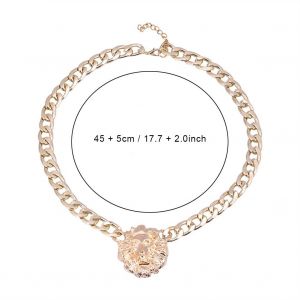 Collier En Alliage Epais Avec Pendentif Tete De Lion (Dore) - Neuf
