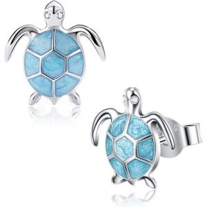 Kalhx-Boucle D'oreille Tortue,Boucles D'oreilles En Argent Sterling 925 Boucles D'oreilles Animaux Mignons Bijoux Bleu Pour Femme Fille - Neuf