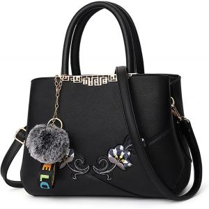 KALANKA-Sac &agrave; Main Femmes Bandouli&egrave;re Sac Mode Mignonne Broderie Crossbody Bag Travailler Voyage D&eacute;contract&eacute; Quotidien &eacute;l&eacute;gant Femmes Cuir PU Sac &agrave; Main Noir B - Neuf