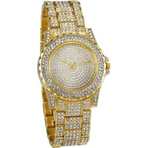 Montre Pour Homme Cadran Rond En Diamant Complet Montre-Bracelet &Agrave; Quartz Avec Bracelet.[J625] - Neuf