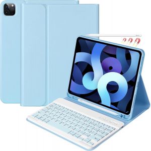 Store Clavier pour iPad Air 11 Zoll M3 2025/M2 2024, Air 5 2022/Air 4 2020, Pro 11 4-1Gen, Coque avec Keyboard Fran&ccedil;ais, Clavier Bluetooth Magn&eacute;tique D&eacute;tachable avec Fente pour Stylo, u200bBleu Clairu200b - Neuf