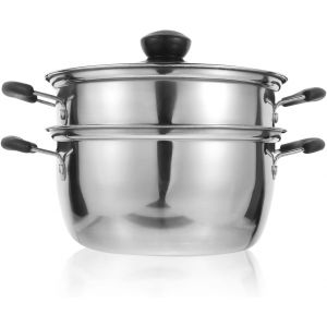 Subzonal-Hemoton Cuiseur Vapeur Empilable - Casserole &Agrave; Vapeur Avec Couvercle En Verre - 2 R&eacute;cipients En Acier Inoxydable - Diam&egrave;tre : 18 Cm - Neuf