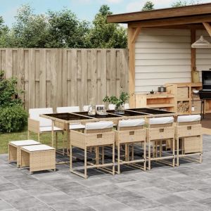 Ensemble À Manger De Jardin Et Coussins 13 Pcs Beige - Neuf