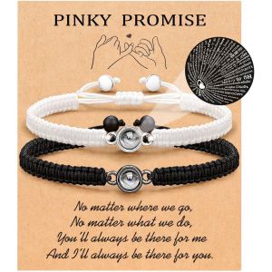 Bracelets Pour Couple - Cadeaux Pour Couple - Projection Des 100 Langues De Je T'aime - Amulette Pour Couple - Pour La Saint-Valentin - Noir Et Blanc - Neuf