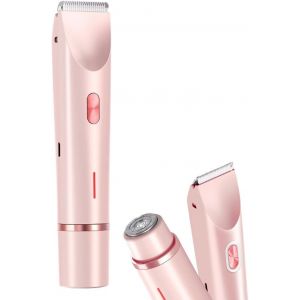 Rasoir Electrique Femme Double Tête 2 En 1,Tondeuse Femme Intime,Rechargeable Tondeuse Bikini,Étanche Rasoir Intime Pour Femme,Pour Maillot,Visage,Aisselles,Jambes,Bras (Rose) - Neuf