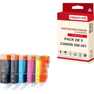 NOPAN-INK - x5 Cartouche compatible pour CANON PGI 550 XL - CLI 551 XL PGI 550XL - CLI 551XL Noir + Cyan + Magenta + Jaune + Photo Noir 6431B00 - Neuf