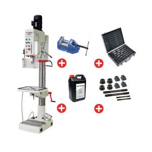 Perceuse &agrave; colonne par engrenages &oslash; 32 mm CM4 1,5 kW 400V avec accessoires essentiels Torros FSG30 PACK - Neuf