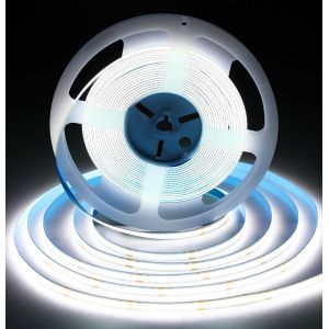 Ruban Led Cob 10m Blanc Froid 6000k,24v Bande Lumineuse Led Cri93+ Largeur 8 Mm Lumière Flexible Découpable Bande Led Pour Tv Rétroéclairage,Armoire,Chambre,Cuisine (Sans Adaptateur) - Neuf
