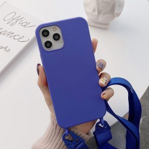 Kal-Necklace Chaîne De Téléphone Portable - Étui De Protection En Nylon Avec Bandoulière - En Silicone Liquide - Avec Cordon De Serrage - Avec Bande Élégante - Pour Iphone 11 Pro - Bleu Saphir - Neuf