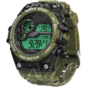 Montre Bracelet Hommes Gar&ccedil;on De Natation 100m R&eacute;sistant &Agrave; L'eau Montre Plong&eacute;e Avec Fonctions D'chronom&egrave;tre,Chronographe,Alarme,Double Fuseau Horaire,Format 12/24 Heures.[J571] - Neuf