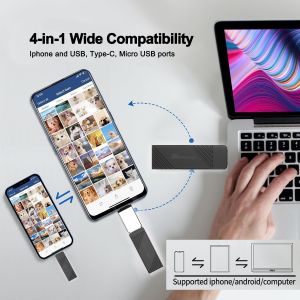 64GB USB Flash Drive,USB Flash Drive for iPhone,External Photo Stick USB 3.0 Photo Stick for iPhone,Android Mobile Phone,Pad,Computer,PC,Mobile Memory,Automatic PhotoBackup (Black,64GB) - Neuf