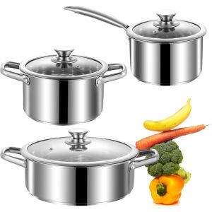 Jexnovashop-Ensemble De Casseroles Et Po&ecirc;les En Acier Inoxydable, 6 Pi&egrave;ces, Antiadh&eacute;sif, Compatible Avec Les Plaques De Cuisson &Agrave; Induction, &Eacute;lectriques Et &Agrave; Gaz, Antiadh&eacute;sif, Compatible Four - Neuf
