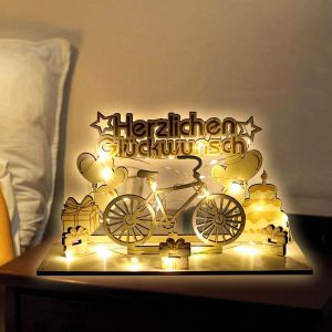 Trahoo-Cadeau D'anniversaire En Bois Avec Guirlande Lumineuse Led, Cadeau En Argent, D&eacute;coration D'anniversaire, Plaque En Bois, Livre D'or En Bois, Cadeau En Argent, V&eacute;lo Pour Cyclistes, Amis - Neuf