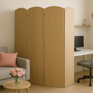 Paravent en bambou HWC-O30, cloison de s&eacute;paration, pare-vue, pliable, 4 panneaux, 170 x 162 cm - Neuf