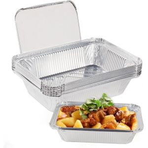 Loranka-Paquet De 10 Plateaux En Papier D'aluminium 2250ml Grands R&eacute;cipients Alimentaires En Aluminium Avec Couvercles Plateaux De Cuisson En Aluminium Jetables Bo&icirc;te &Agrave; Emporter Pour Le R&ocirc;tissage Au - Neuf