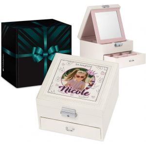 Coffret À Bibelots En Cuir Blanc, Boîte Avec Miroir Intérieur À Personnal R, Présentoir À Bijoux - Cadeau Personnalisé Pour Jeunes Filles - Reine - Neuf