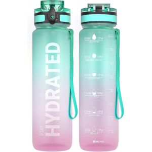 Bouteille D'eau, Gourde Sport 1l Avec Marqueur De Temps De Motivation, Sans Bpa, Étanche & , Pour Sport, Camping (1 Bouteille) - Neuf