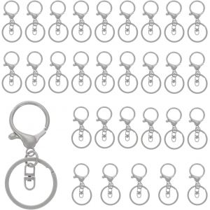Eryi-Mousquetons À Griffes De Homard Pour Porte-Clés, Lot De 30 Mousquetons À Griffes De Homard Avec Mousqueton Pivotant Et Anneau Fendu Pour Porte-Clés Diy, Gris - Neuf