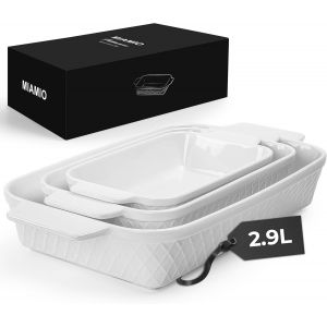 JEXNOVASHOP-Ensemble de 3 plats &agrave; gratin/Plat &agrave; cuisson rectangulaire en c&eacute;ramique, ensemble empilable de 3 pi&egrave;ces, 850 ml, 1650 ml, 2900 ml &iquest; Lave-vaisselle et four compatibles &iquest; Collection Palmanov - Neuf
