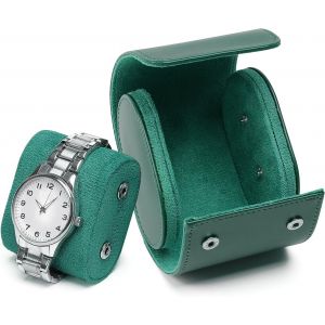 Kal-Boîte À Montre Homme, Luxe Pu Cuir Boite Montre Pour 1-3 Montres Boîte Rangement Montre, Portable Etui Montres Voyage, Coffret Montre Homme Pour Cadeau Noël Anniversaire (Vert, 1-Montre) - Neuf