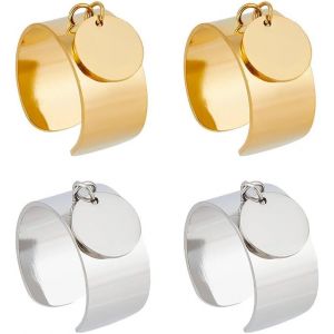 Kahfl-4pcs Bague En Acier Inoxydable Plaqué Or 18 Carats Avec Breloque Ronde Plate 2 Couleurs Réglable Ouverte Pour La Fabrication De Bijoux Diy 10.5mm - Neuf