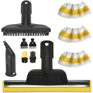 10 Pi&egrave;ces Accessoires de Nettoyeur &agrave; Vapeur pour K&auml;rcher Sc1 Sc2 Sc3 Sc4 Sc5, Ensemble de Brosses de Nettoyeur &agrave; Vapeur, y Compris Buse Courb&eacute;e, Raclette &agrave; Vitres et Chiffon en Microfibre - Neuf