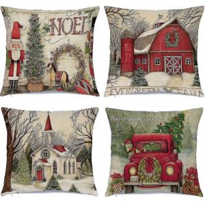 Les D&eacute;corations De No&euml;l De No&euml;l Oreiller Couvre 18 X 18 Pouces Set De 4 - Xmas S&eacute;rie De Coussin Housse De Coussin Personnalis&eacute; Avec Fermeture &Agrave; Glissi&egrave;re Taie D'oreiller Carr&eacute;e - Neuf