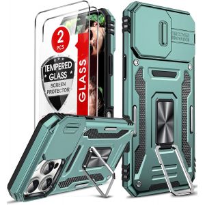 Eryi-Coque Pour Iphone 16 Pro 6.3""(Pas 16/16 Pro Max) Antichoc Avec Protection Caméra Coulissante,2*Verre Trempé,Étui De Pc Dur Et Tpu Silicone Militaire Anti-Rayures Coque Anneauvert Foncé - Neuf