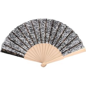 KALANKA-- Eventail Mariage Pliant en Tissu Glitter Noir | Ventilateur de Poche Femme Elegant | Eventail Japonais | éventail Personnalisable | Cadeau Mariage - Neuf