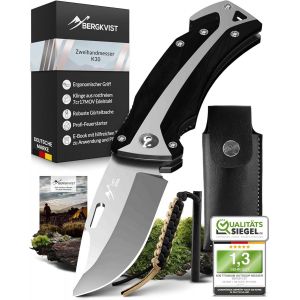 Ytfhg-® K30 Couteau Pliant (Couteau À Deux Mains) - Couteau De Survie Pour La Chasse, Le Camping, La Randonnée Avec Pierre À Feu & Étui - Manche En G10 Noir - Neuf