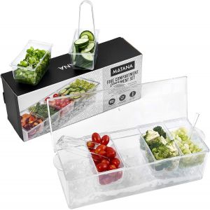 Bhhbb-Distributeur À Condiments Avec 5 Récipients Amovibles, Chambre À Glace, 3 Cuillères & 3 Pinces - Fruits, Garniture De Pizza, Cocktail - Accessoire De Bar - Neuf
