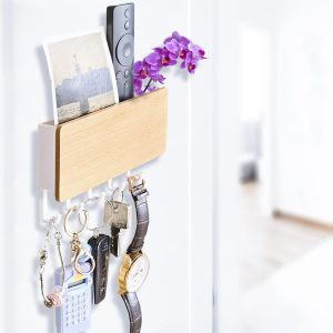Porte-clés mural avec 5 crochets, facile à installer, petit porte-clés mural, porte-courrier pour l'entrée et derrière la porte, blanc - Neuf